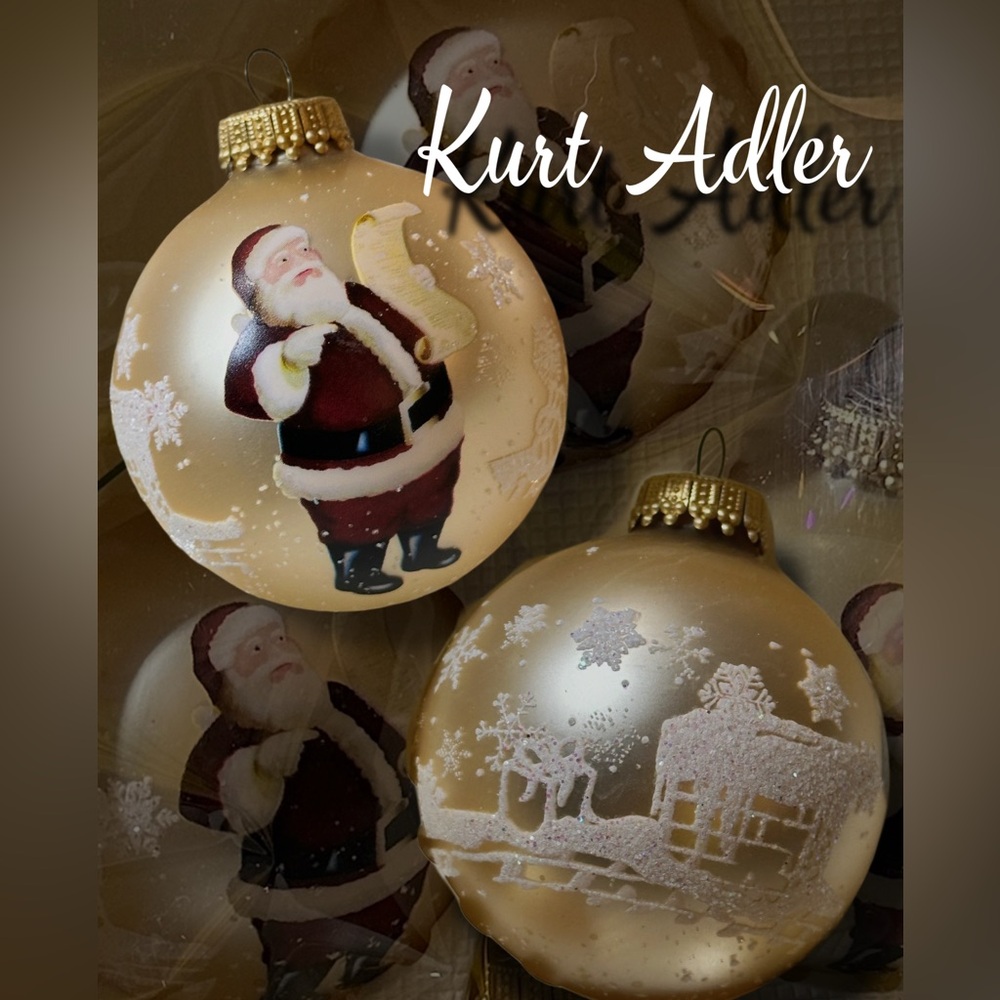 Vintage American Classic Glass Ornaments – Kurt Adler – NIB Santa & Winter Scene